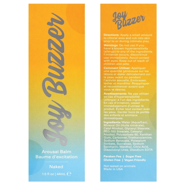 JOY BUZZER Clitoral Arousal Balm - Naked Flavor Free 1.5oz | 44mL